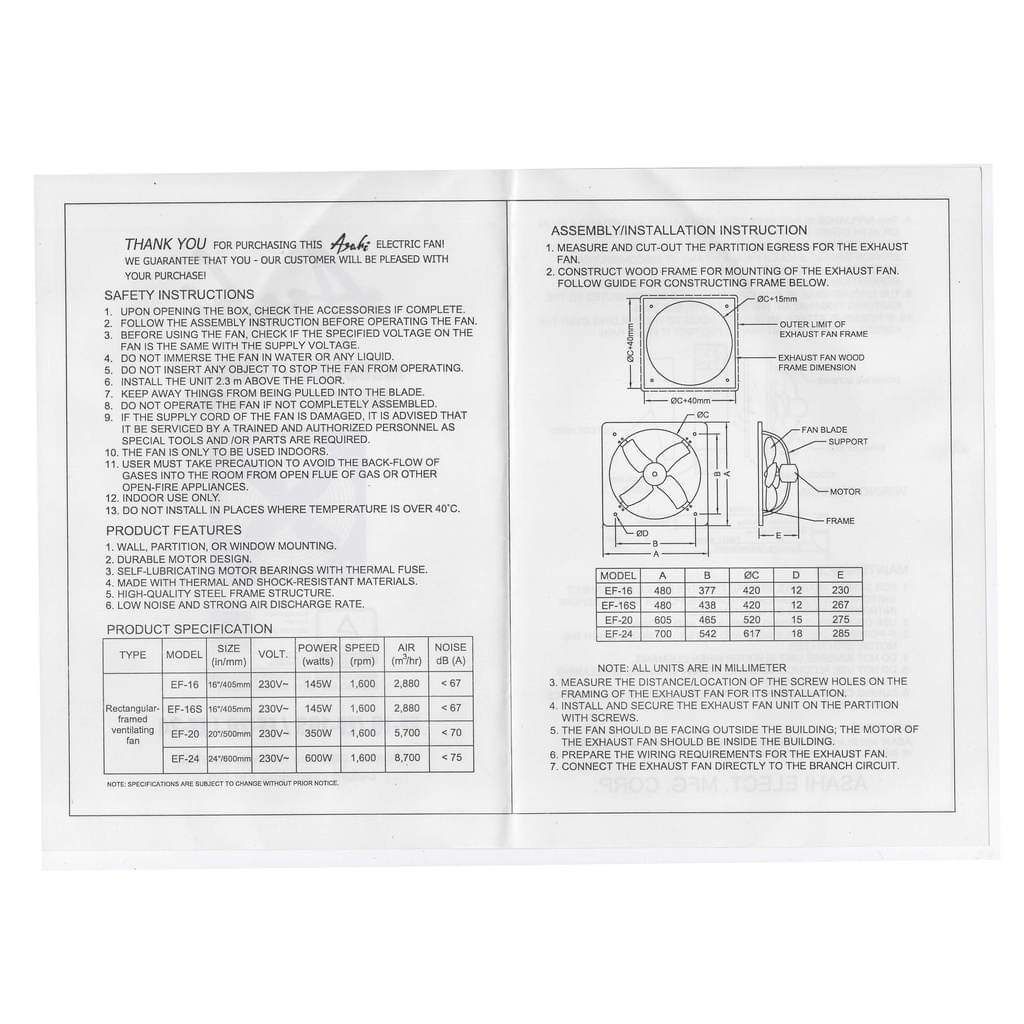 Asahi Electric Fan Wiring Diagram Asahi Turbo Circulator Fan
