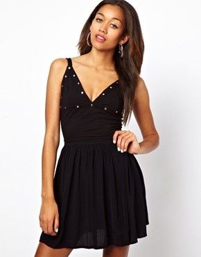 ASOS Motel Skater Dress Little Black Dress Studs party sexy dress
