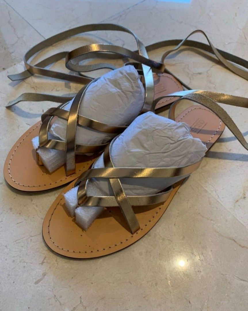 Gold tie sandals best sale