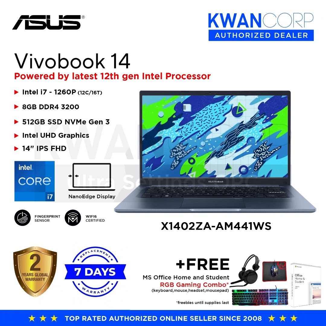 Asus Vivobook 14(2022) X1402ZA-AM441WS Intel i7 12th Gen 16GB RAM Intel ...
