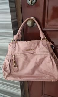 Miu Miu Pink Mughetto Distressed Vitello Lux Medium Bow Bag with Strap