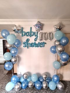 Baby shower decorations, helium balloons