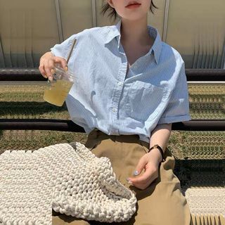 blue striped blouse