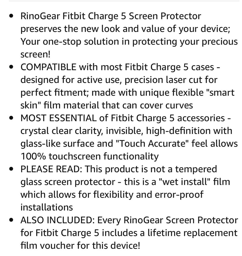 BN 3x Fitbit Charge 5 RinoSkin Shield Screen Protector Mobile