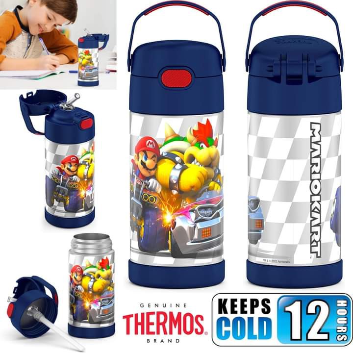 Set Of 6, Super Mario Bros 810946 12 Oz Mario Kart Thermos Water