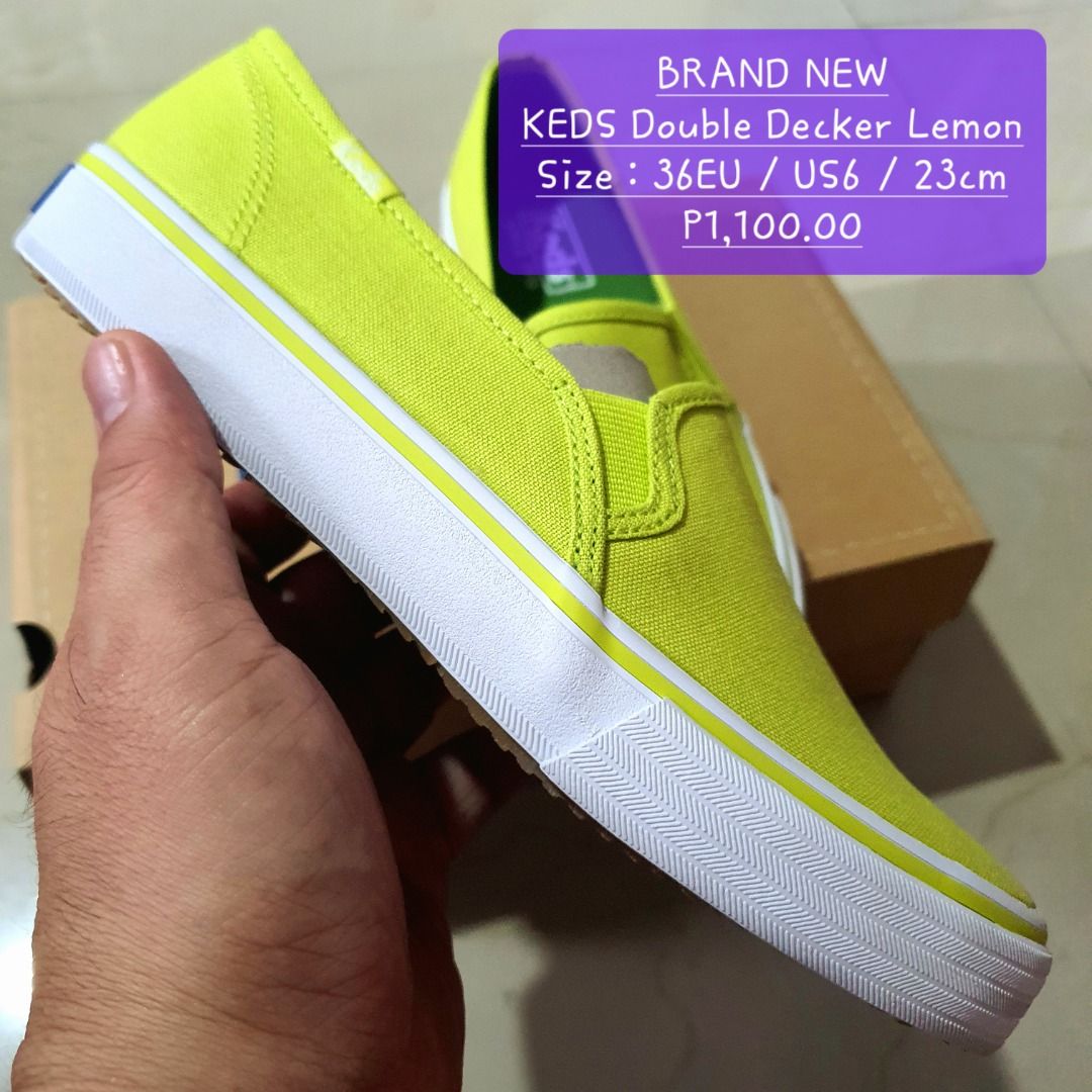BNEW Keds Double Decker Lemon (Size: US6 / EU36 / 23cm) (Category: Sneakers) located in Manila. Submitted by chester_lim (Listing ID 1217254700, Image 1). Description: KEDS Double Decker Lemon Size : US6 / EU36 / 23cm Condition : BRAND NEW. Authentic and Original. Guaranteed Authentic. Direct from Keds Outlet Clearance sale abroad. Price : P1,100 + SF Please PM me for inquiries. #purplemodel #Keds #sneakers #brand new.