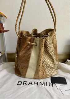 Brahmin, Bags, Brahmin Vintage Tuscan Black Bucket Leather Purse
