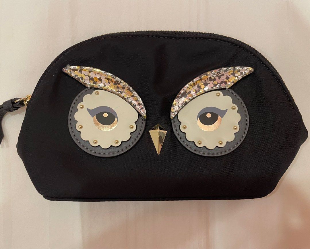 [BRAND NEW] Kate Spade Owl small marcy star bright black cosmetic bag pouch  purse authentic