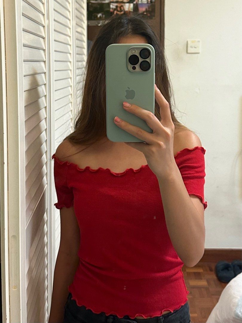 Brandy melville red off the shoulder top shop