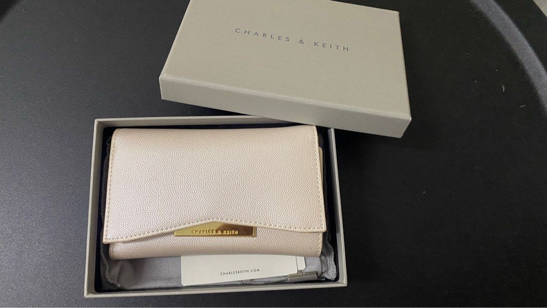 Charles & Keith - Women's Metallic Accent Short Wallet, Pearl, Xxs