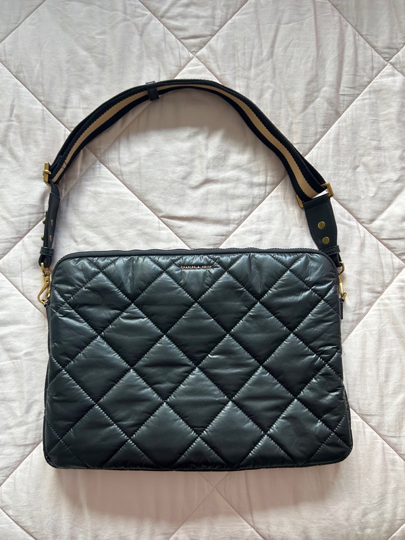 Charles and Keith Quilted Laptop Bag in Black, Women's Fashion, Bags