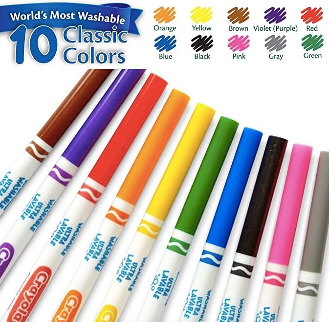 Crayola Ultra-Clean Washable Classic Color Markers 10S - Fine Line | School  Supplies | Art Supplies, Hobbies & Toys, Stationary & Craft, Stationery &  School Supplies On Carousell