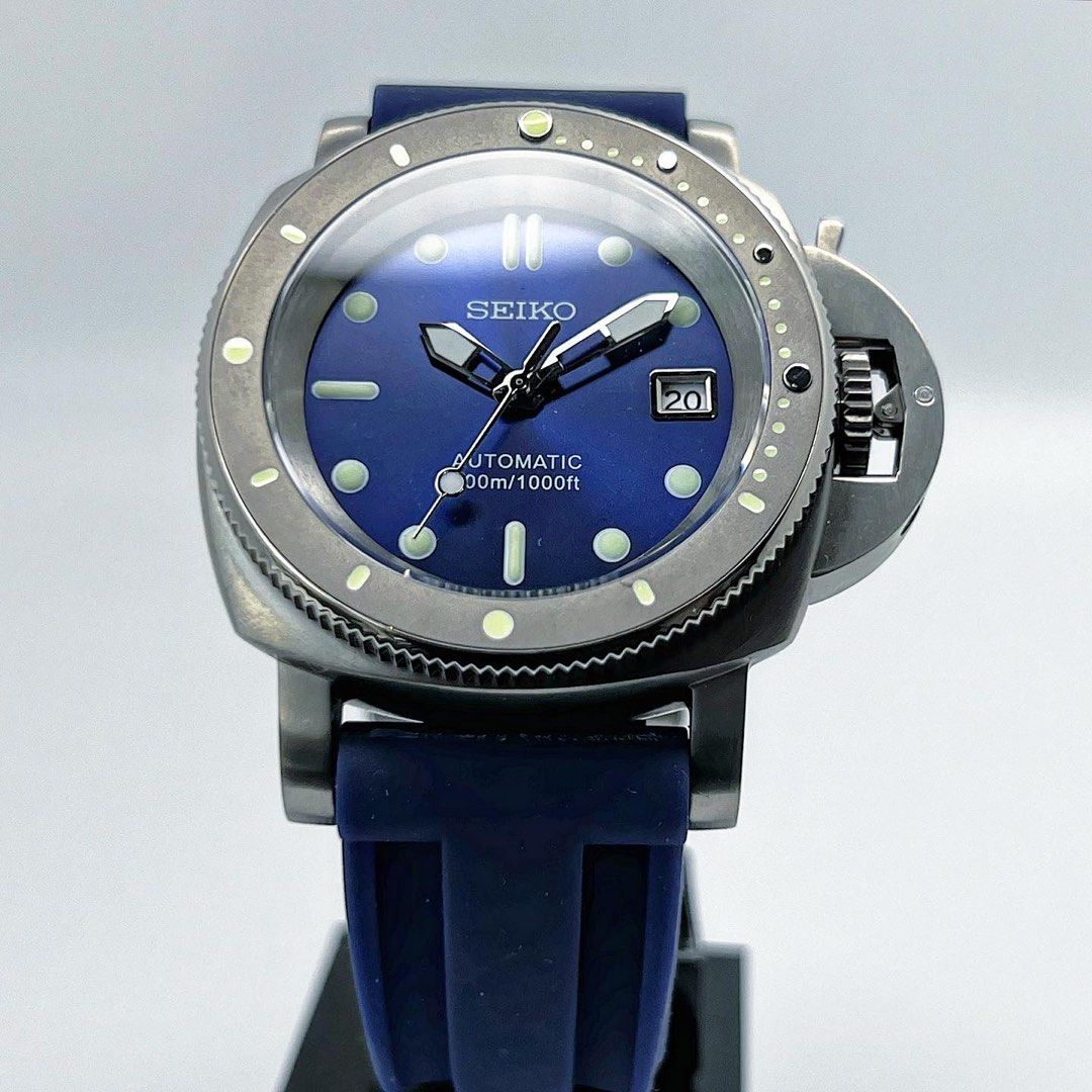 Custom Seiko Mod Blue Pam Submersible Titanium 40MM, Men’s Fashion