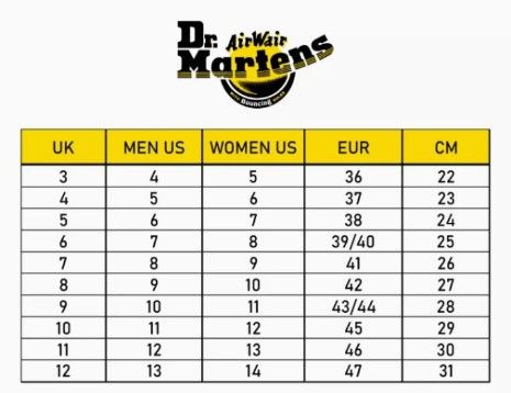 Dr martens unisex size chart discount