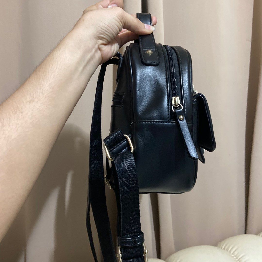 DUSTO Small Cute Black Leather Backpack for Women Preloved Luxury