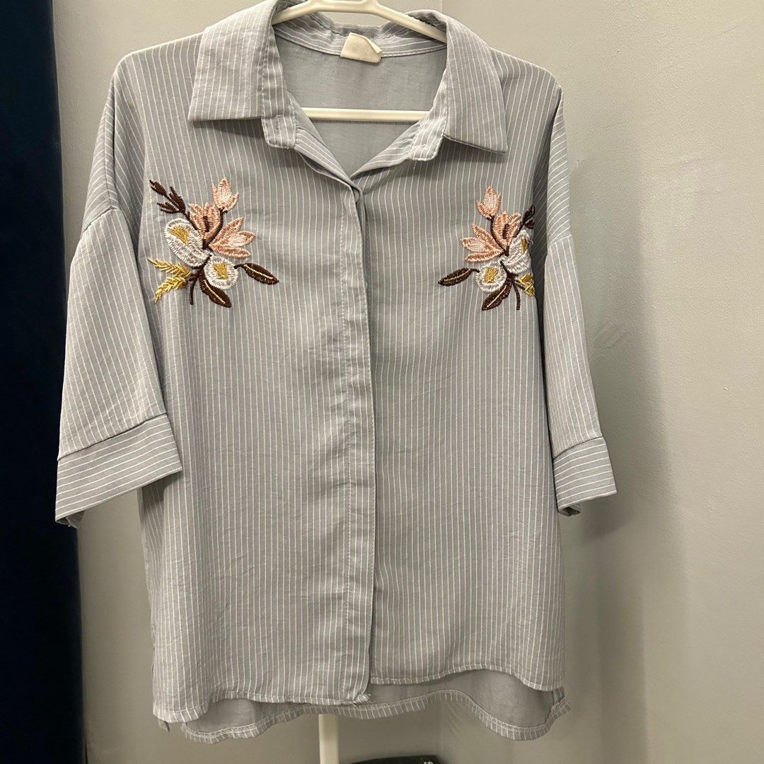 Embroidered shirt, Women's Fashion, Tops, Shirts on Carousell