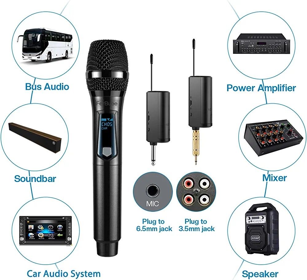 FerBuee Wireless Microphone Dual Dynamic Karaoke Microphone with
