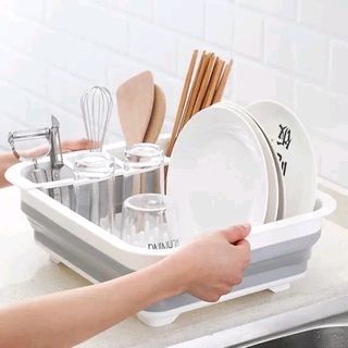 ￼Foldable Dish Rack Plates Drying Rack Kitchen Storage Bowl Holder