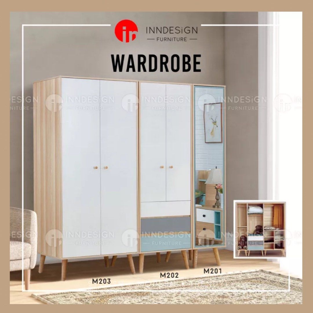 Free delivery wardrobe M203/202/201 Wooded Wardrobe With Leg, Furniture