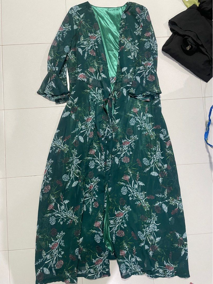 Frill S S Wrap Dress Green Floral