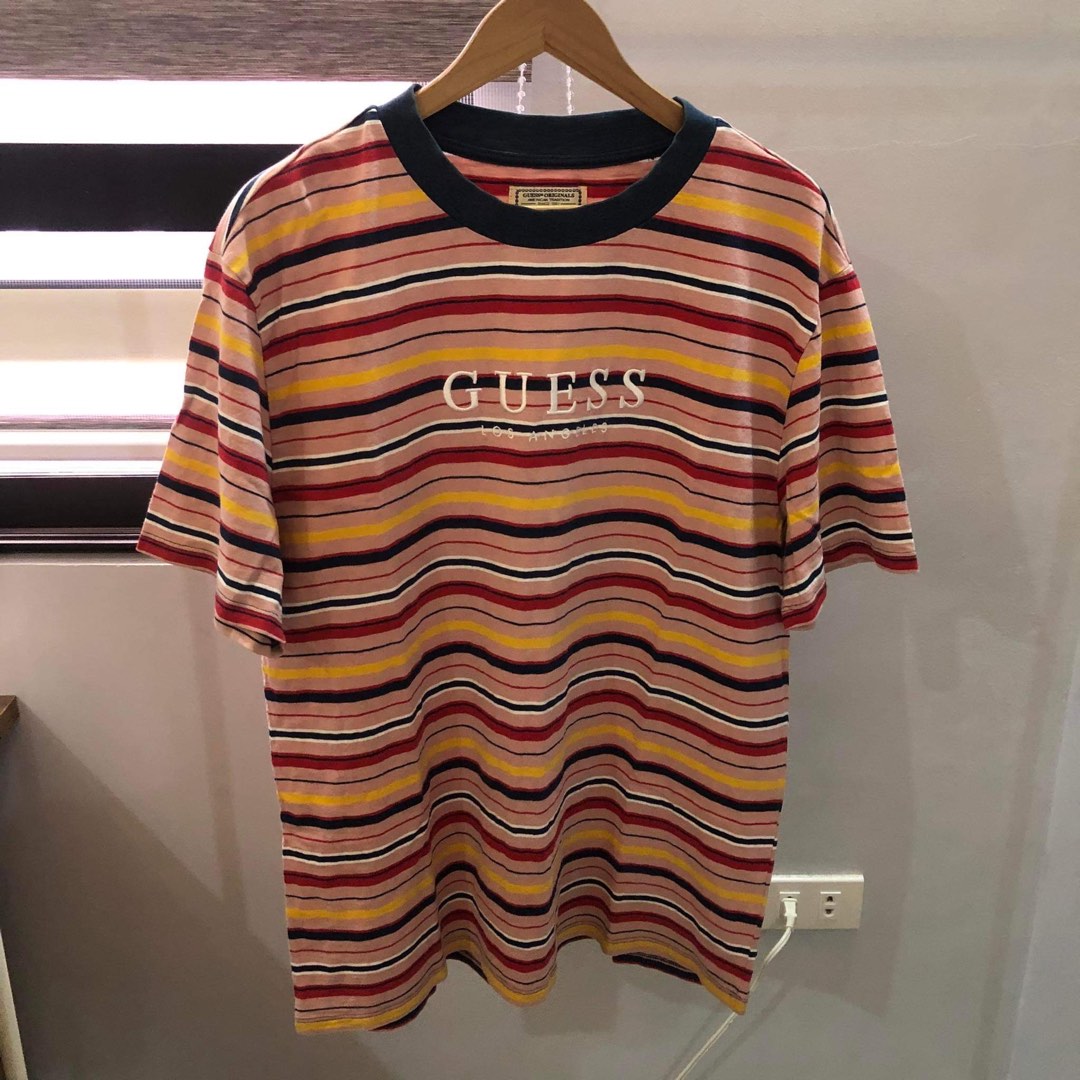 Guess originals collection Guess pop art striped tee shirt Men s Fashion Tops Sets Tshirts Polo Shirts on Carousell