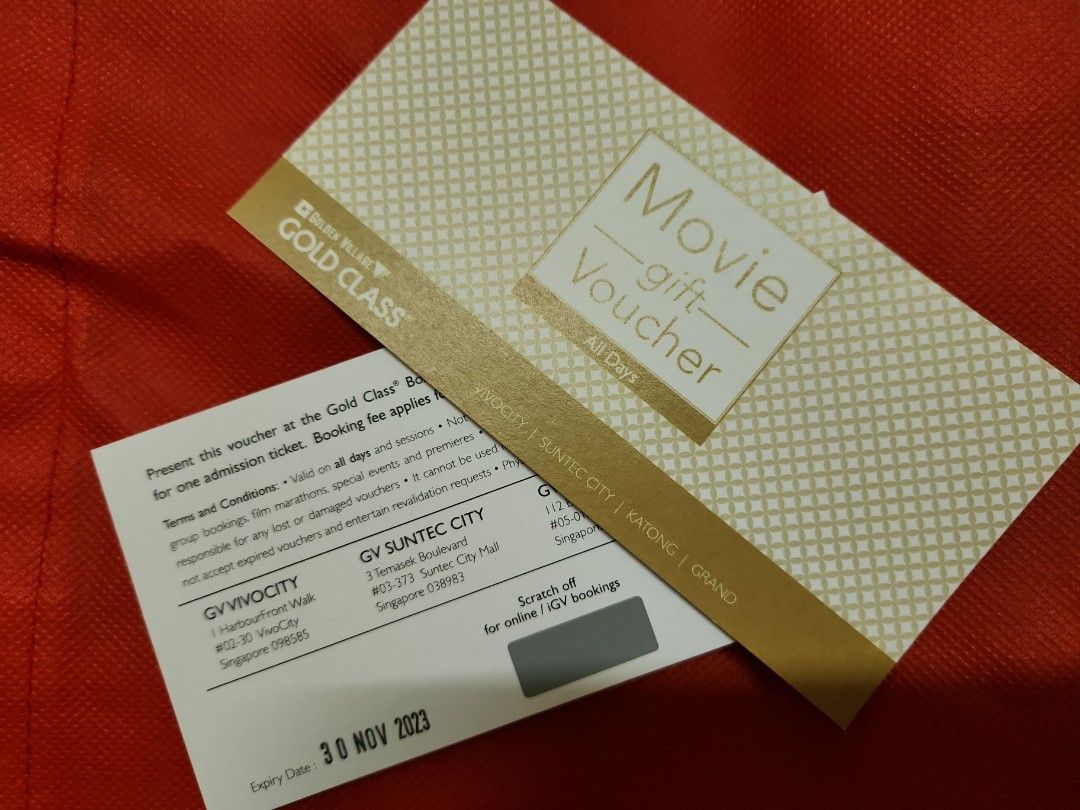 GV Gold Class vouchers, Tickets & Vouchers, Vouchers on Carousell