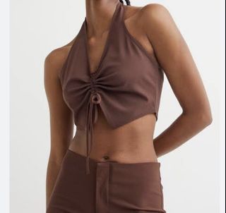 Halterneck drawstring top brown hnm
