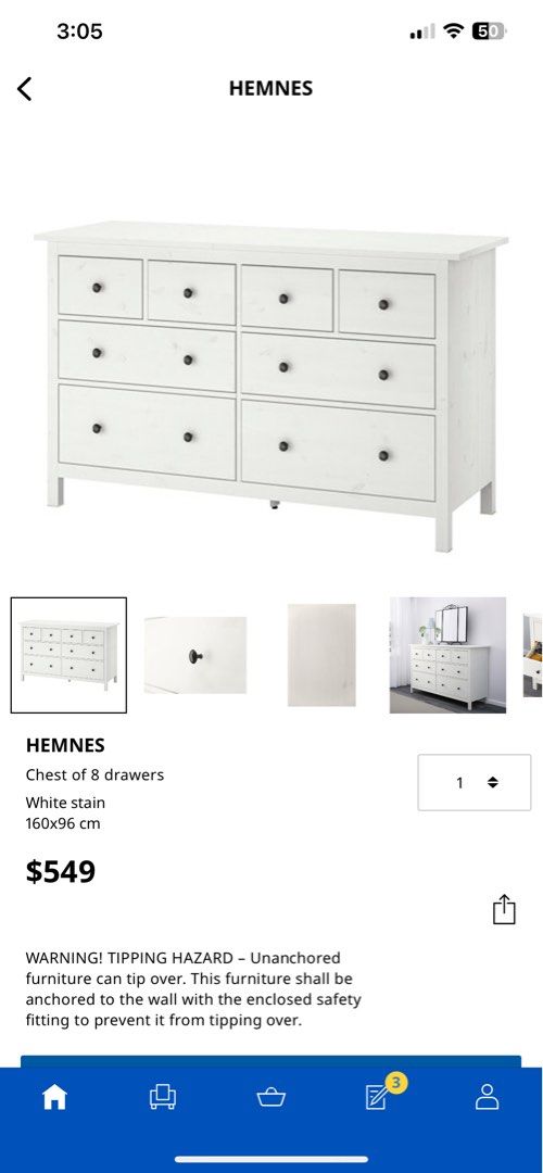 Hemnes Chest of 8 drawers, Furniture & Home Living, Furniture, Shelves