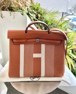 Hermes H Vibration Herbag Zip Cabine Printed Toile and Leather 50