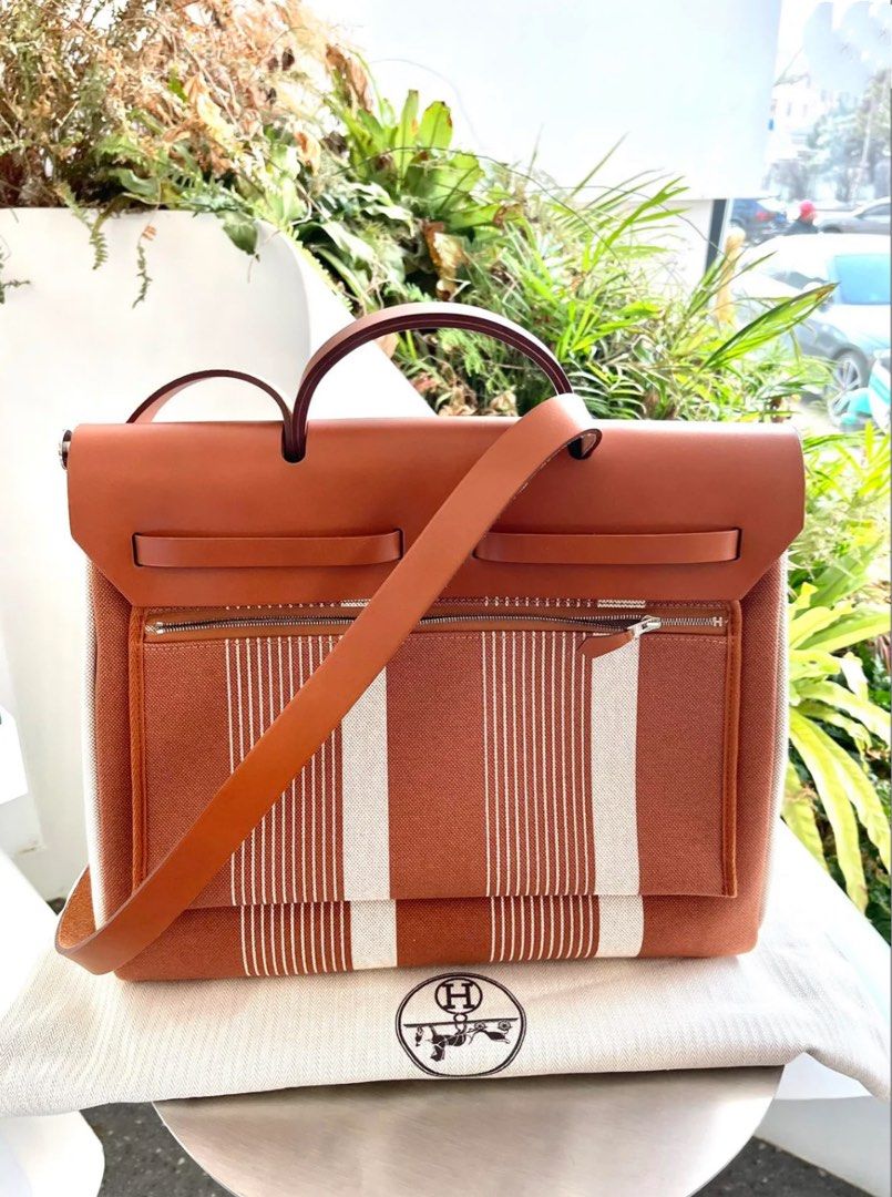 Hermes Beige/Natural Brown Canvas and Leather Herbag 39 bag Hermes