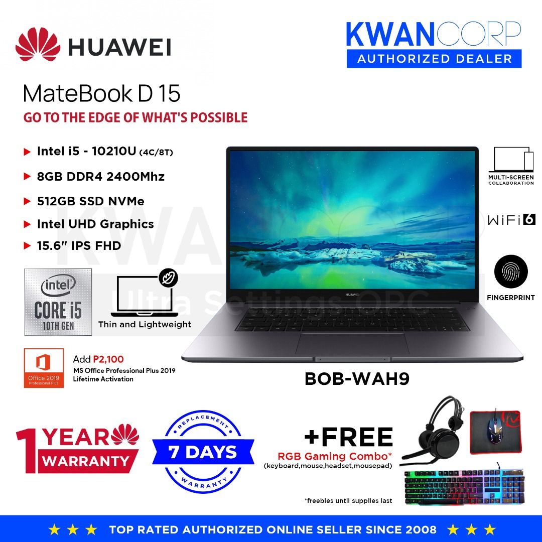 Huawei Matebook D 15 BOB-WAH9 Intel i5 - 10210U 8GB RAM Intel UHD