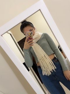 米白🧣ins風圍巾 網格流蘇 保暖🤍