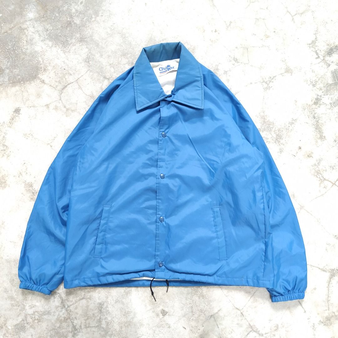 L CHALK LINE VINTAGE COACH JACKET LIGHT WEIGHT BLUE COLOR SIZE LARGE CHALKLINE USA AMERICA PLAIN PATCH CUSTOM