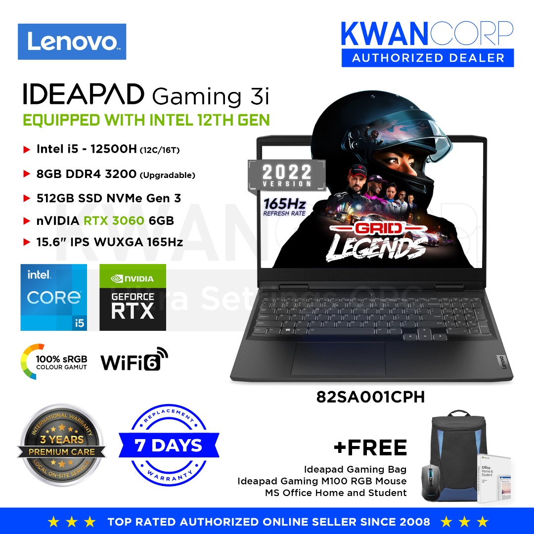 Lenovo Ideapad Gaming 3i 2022 Model 82sa001cph Intel I5 12500h 8gb Ram Rtx 3060 6gb 512gb 