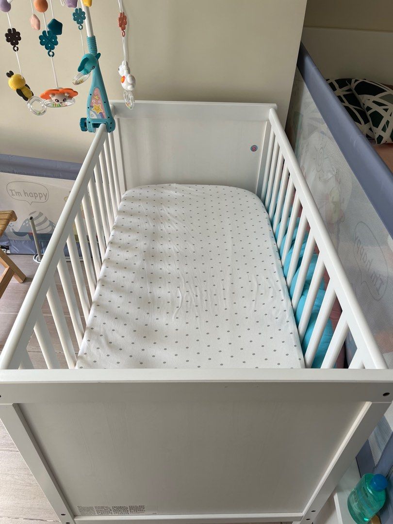 Like new, IKEA baby crib with fence, Babies & Kids, Baby Nursery & Kids