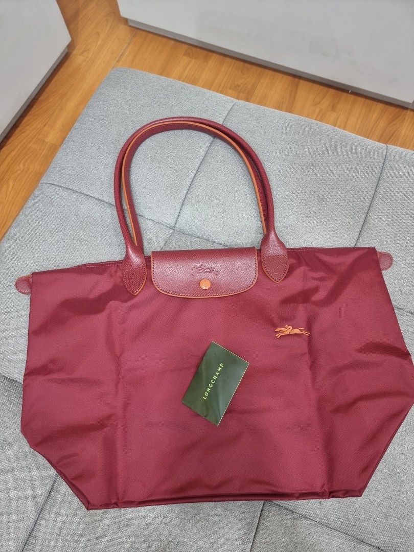 Longchamp Le Pliage Club Granate Large Long Handle Barang Mewah