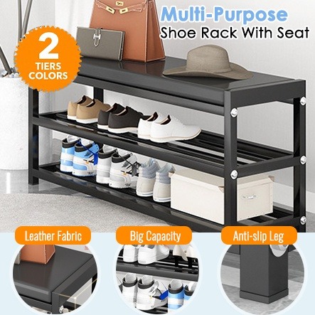 Multi-purpose Shoe Rack Bench with Faux Leather Seat, Furniture & Home ...