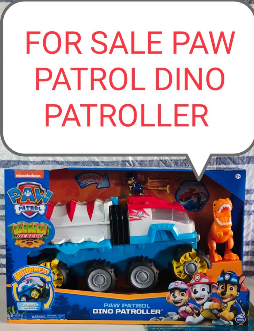 PAW PATROL DINO PATROLLER (Category: Action & Battle Toys) located in Malabon City. Submitted by gie_silva (Listing ID 1217310039, Image 1). Description: BRAND NEW ON HAND ITEM ORIGINAL Motorized Team Vehicle with Exclusive Chase and T. Rex Figures Go on exciting dino rescues with PAW Patrol and the Dino Patroller, the first-ever motorized team vehicle! This vehicle includes an exclusive Chase figure and a large-scale T. rex dinosaur action figur