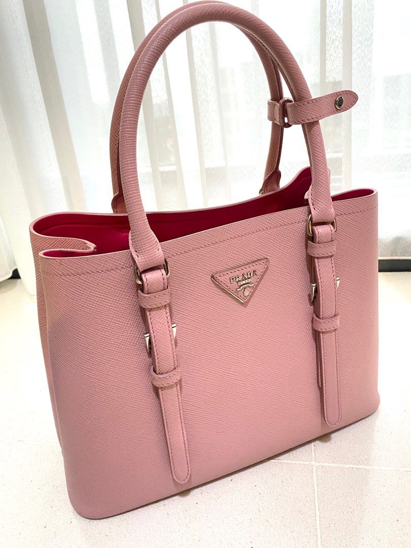 Prada Pink Saffiano Cuir Leather Medium Double Handle Tote For