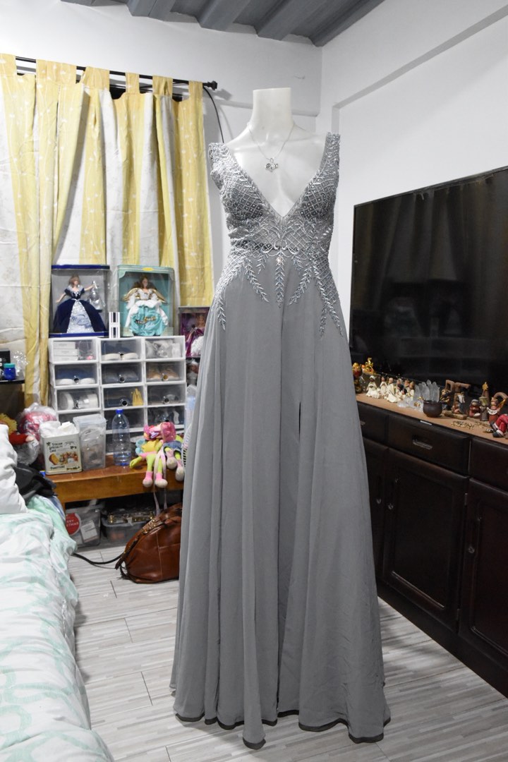 Silver Evening Gown, Women's Fashion, Dresses & Sets, Evening dresses