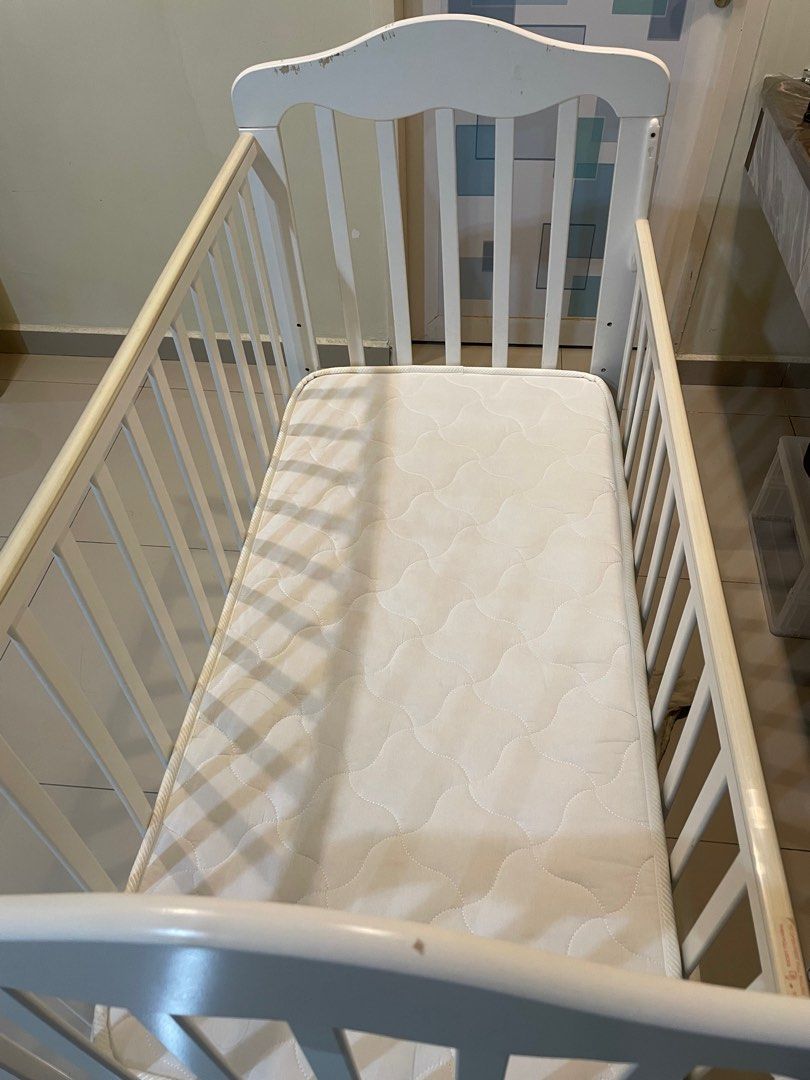 Royalcot R823 White Baby Cot + mattress, Babies & Kids, Baby Nursery