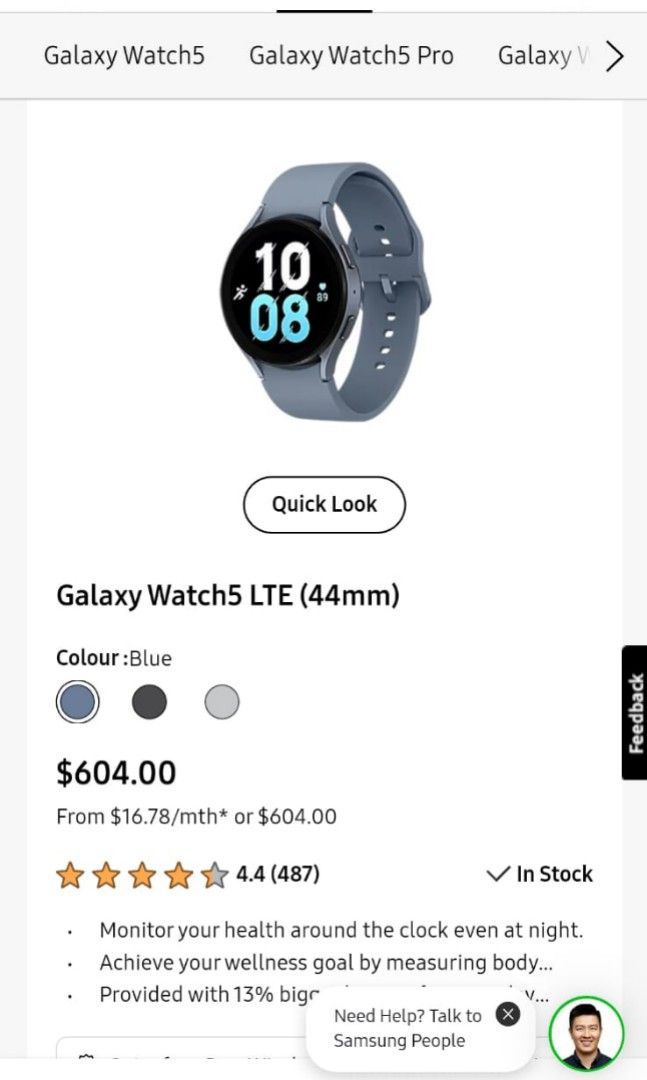 SAMSUNG GALAXY WATCH 5 LTE, 44MM (SAPPHIRE) WITH WIRELESS CHARGER, Mobile Phones & Gadgets