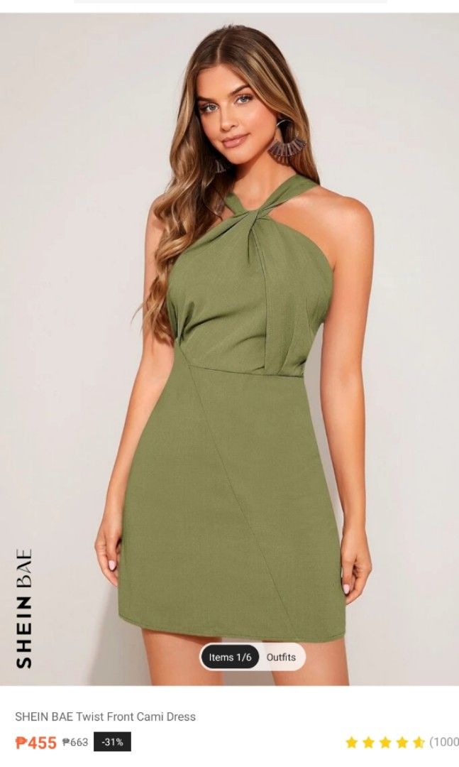 Shein Twist Front Cami Dress (Lime Green u0026 Fushia Pink), Women's Fashion,  Dresses u0026 Sets, Dresses on Carousell