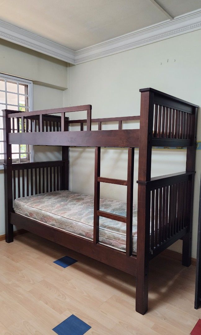 Solid Wood Double deck bedframe, Furniture & Home Living, Furniture