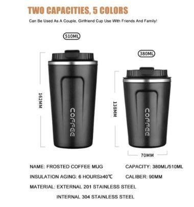 380/520ML Simple Suction Mug Thermos Stainless Steel Double Insulated  Coffee Cup Keep Warm Flask Portable Travel Car Ice Cup