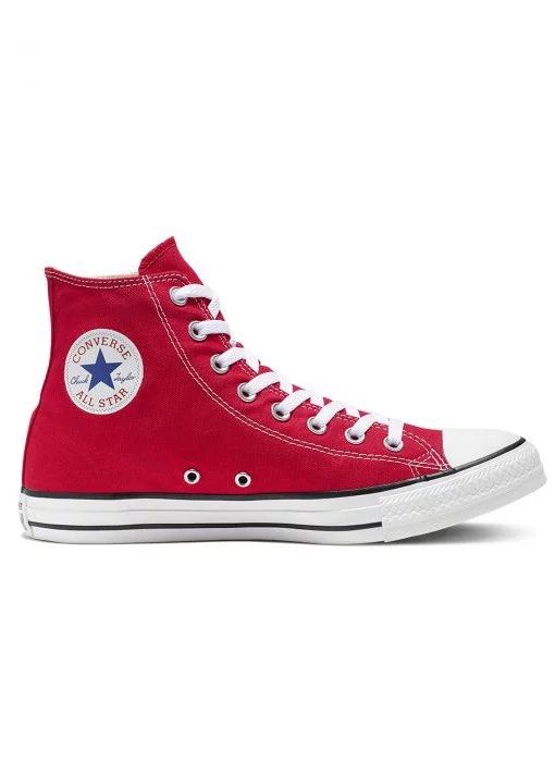 High cut red converse hot sale
