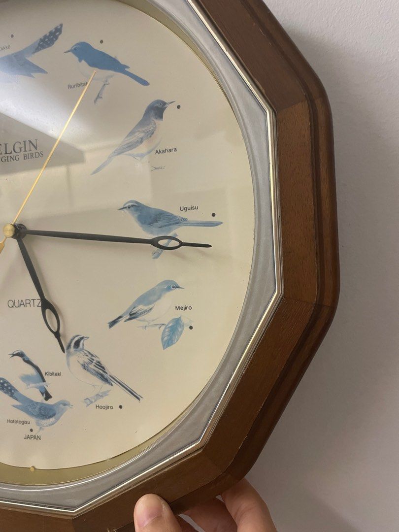 Vintage Elgin Wood Frame Wall Clock Hourly Bird Chirping on Carousell