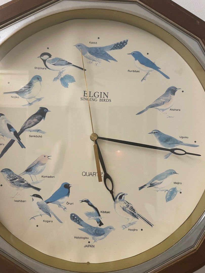 Vintage Elgin Wood Frame Wall Clock Hourly Bird Chirping on Carousell