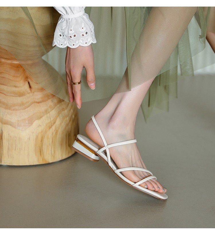White strappy cheap low heels