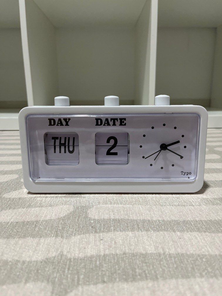 white typo clock with date retro flip clock, Furniture & Home Living